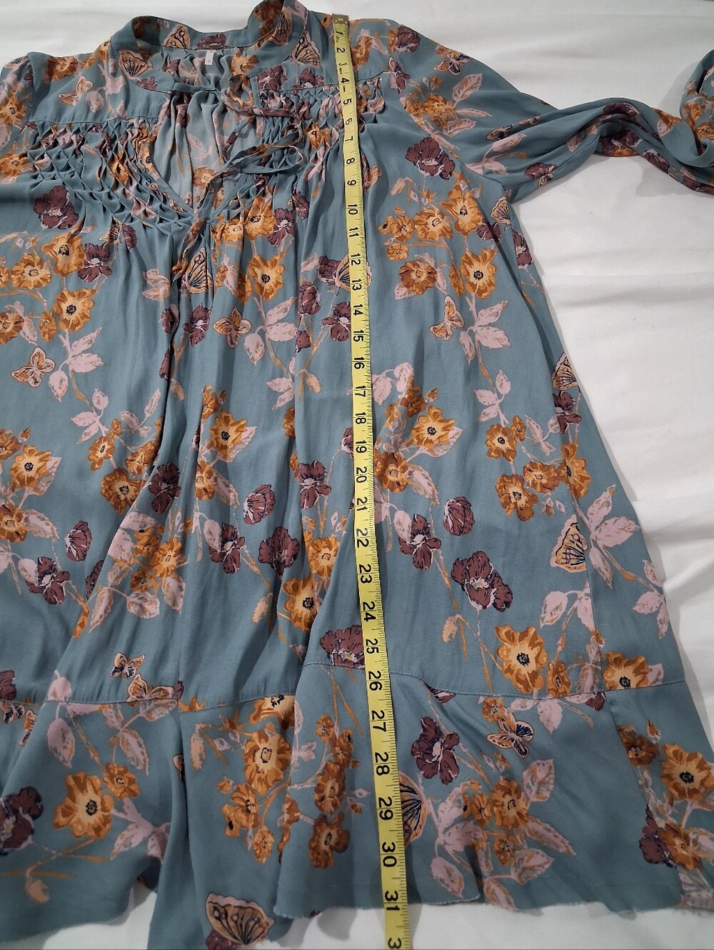 Free People Dusty Blue Floral Smocked Tunic - Picture 11 of 12